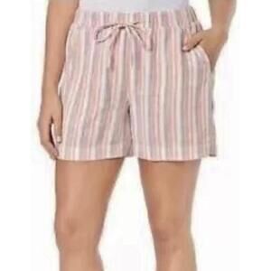 Briggs Women's Linen Blend Pull-On Shorts with Pockets. Medium, Pink Stripe O11